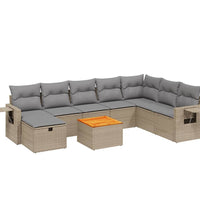 9-tlg. Garten-Sofagarnitur mit Kissen Beige Poly Rattan