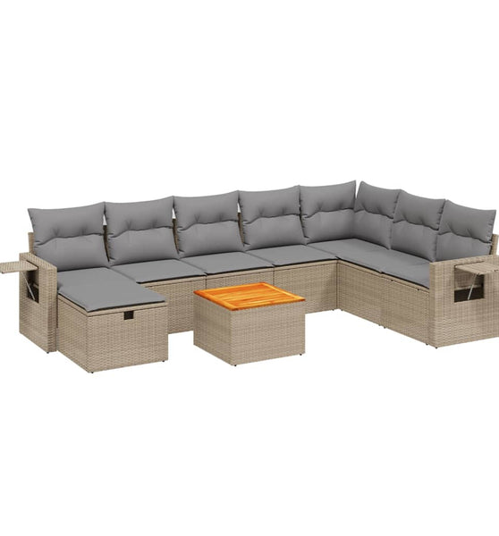 9-tlg. Garten-Sofagarnitur mit Kissen Beige Poly Rattan