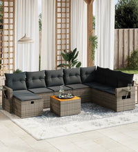 9-tlg. Garten-Sofagarnitur mit Kissen Grau Poly Rattan