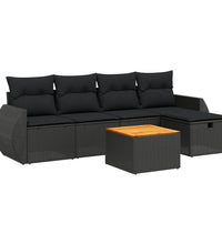 6-tlg. Garten-Sofagarnitur mit Kissen Schwarz Poly Rattan