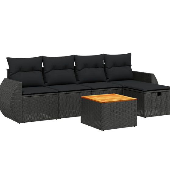 6-tlg. Garten-Sofagarnitur mit Kissen Schwarz Poly Rattan