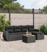 6-tlg. Garten-Sofagarnitur mit Kissen Schwarz Poly Rattan
