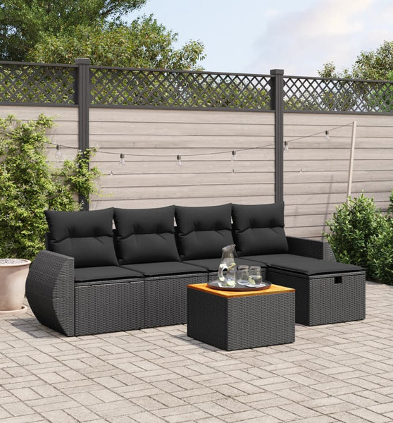 6-tlg. Garten-Sofagarnitur mit Kissen Schwarz Poly Rattan