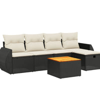 6-tlg. Garten-Sofagarnitur mit Kissen Schwarz Poly Rattan