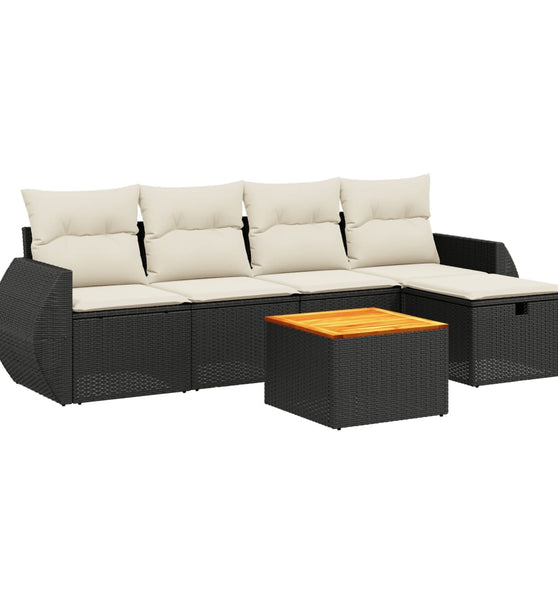 6-tlg. Garten-Sofagarnitur mit Kissen Schwarz Poly Rattan