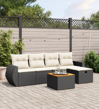 6-tlg. Garten-Sofagarnitur mit Kissen Schwarz Poly Rattan