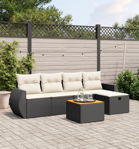 6-tlg. Garten-Sofagarnitur mit Kissen Schwarz Poly Rattan