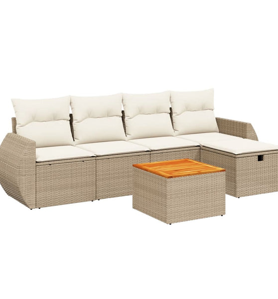 6-tlg. Garten-Sofagarnitur mit Kissen Beige Poly Rattan