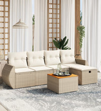 6-tlg. Garten-Sofagarnitur mit Kissen Beige Poly Rattan