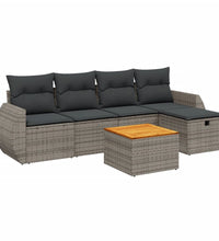 6-tlg. Garten-Sofagarnitur mit Kissen Grau Poly Rattan