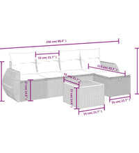 6-tlg. Garten-Sofagarnitur mit Kissen Grau Poly Rattan