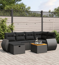 7-tlg. Garten-Sofagarnitur mit Kissen Schwarz Poly Rattan
