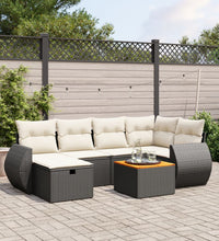 7-tlg. Garten-Sofagarnitur mit Kissen Schwarz Poly Rattan