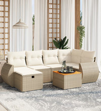 7-tlg. Garten-Sofagarnitur mit Kissen Beige Poly Rattan