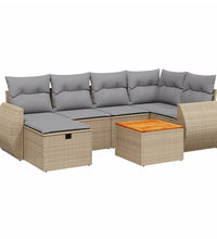 7-tlg. Garten-Sofagarnitur mit Kissen Beige Poly Rattan