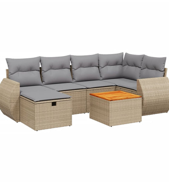 7-tlg. Garten-Sofagarnitur mit Kissen Beige Poly Rattan