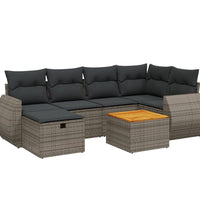 7-tlg. Garten-Sofagarnitur mit Kissen Grau Poly Rattan