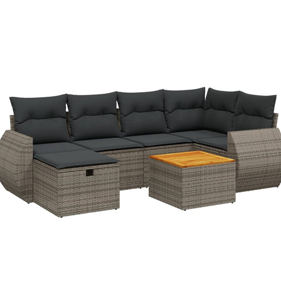 7-tlg. Garten-Sofagarnitur mit Kissen Grau Poly Rattan