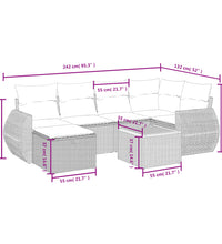7-tlg. Garten-Sofagarnitur mit Kissen Grau Poly Rattan