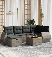 7-tlg. Garten-Sofagarnitur mit Kissen Grau Poly Rattan