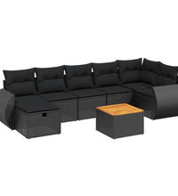 8-tlg. Garten-Sofagarnitur mit Kissen Schwarz Poly Rattan