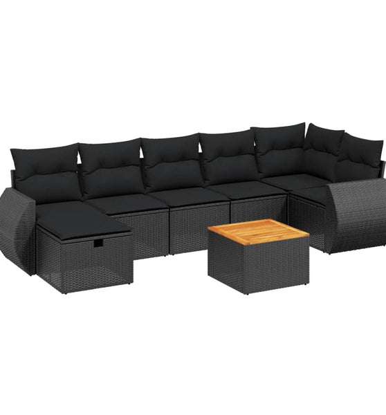 8-tlg. Garten-Sofagarnitur mit Kissen Schwarz Poly Rattan