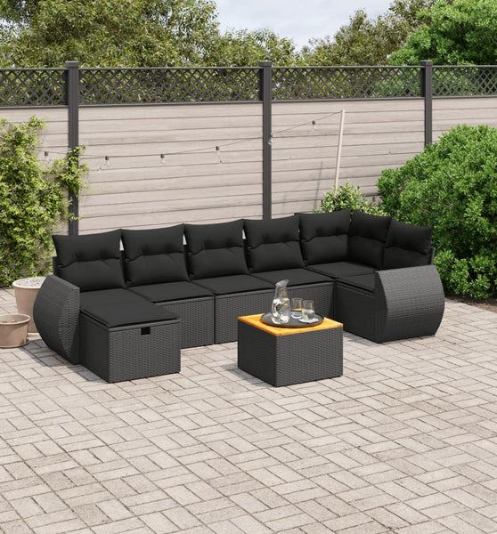 8-tlg. Garten-Sofagarnitur mit Kissen Schwarz Poly Rattan