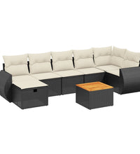 8-tlg. Garten-Sofagarnitur mit Kissen Schwarz Poly Rattan