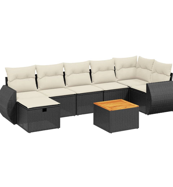 8-tlg. Garten-Sofagarnitur mit Kissen Schwarz Poly Rattan