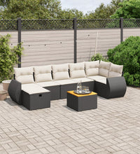 8-tlg. Garten-Sofagarnitur mit Kissen Schwarz Poly Rattan
