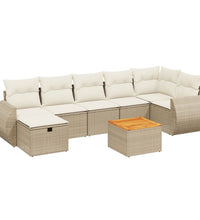 8-tlg. Garten-Sofagarnitur mit Kissen Beige Poly Rattan