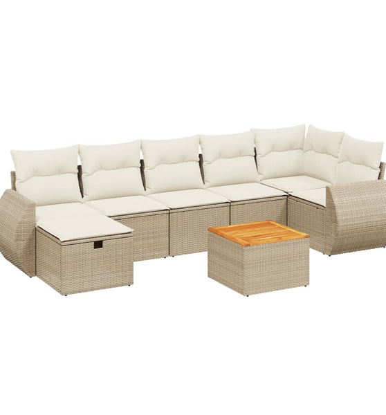 8-tlg. Garten-Sofagarnitur mit Kissen Beige Poly Rattan