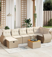 8-tlg. Garten-Sofagarnitur mit Kissen Beige Poly Rattan