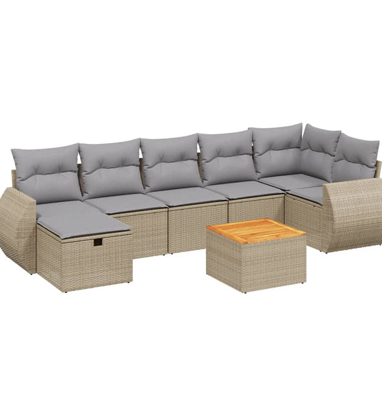 8-tlg. Garten-Sofagarnitur mit Kissen Beige Poly Rattan