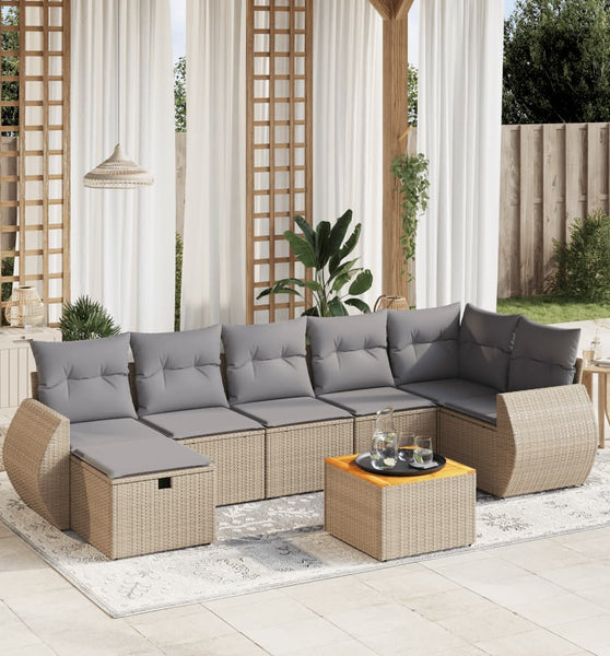 8-tlg. Garten-Sofagarnitur mit Kissen Beige Poly Rattan