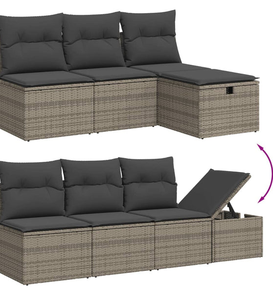 8-tlg. Garten-Sofagarnitur mit Kissen Grau Poly Rattan