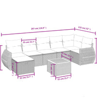 8-tlg. Garten-Sofagarnitur mit Kissen Grau Poly Rattan
