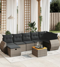 8-tlg. Garten-Sofagarnitur mit Kissen Grau Poly Rattan