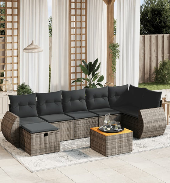 8-tlg. Garten-Sofagarnitur mit Kissen Grau Poly Rattan