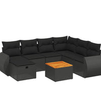 8-tlg. Garten-Sofagarnitur mit Kissen Schwarz Poly Rattan