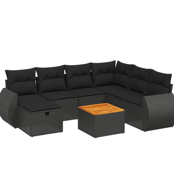 8-tlg. Garten-Sofagarnitur mit Kissen Schwarz Poly Rattan