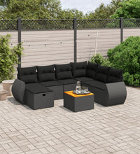 8-tlg. Garten-Sofagarnitur mit Kissen Schwarz Poly Rattan