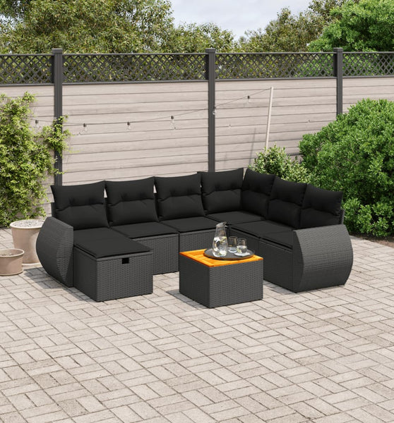 8-tlg. Garten-Sofagarnitur mit Kissen Schwarz Poly Rattan