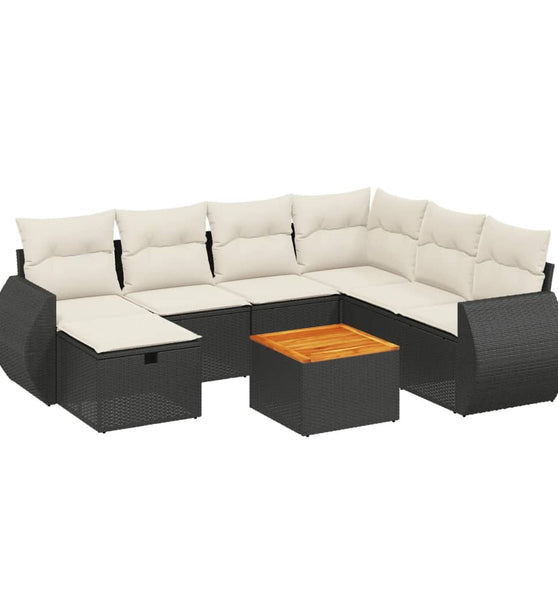 8-tlg. Garten-Sofagarnitur mit Kissen Schwarz Poly Rattan