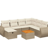 8-tlg. Garten-Sofagarnitur mit Kissen Beige Poly Rattan