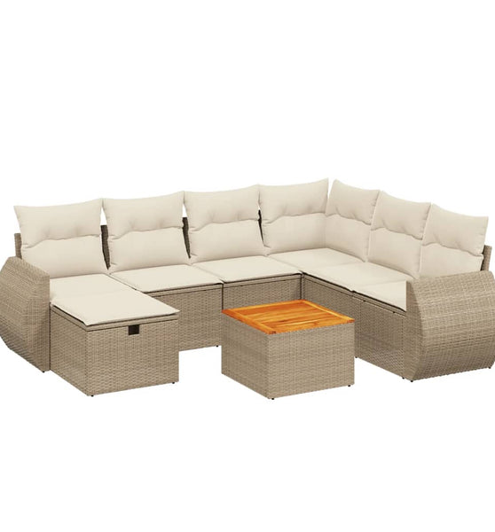 8-tlg. Garten-Sofagarnitur mit Kissen Beige Poly Rattan