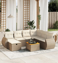 8-tlg. Garten-Sofagarnitur mit Kissen Beige Poly Rattan