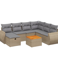 8-tlg. Garten-Sofagarnitur mit Kissen Beige Poly Rattan