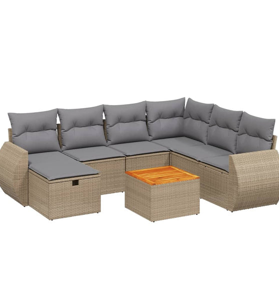 8-tlg. Garten-Sofagarnitur mit Kissen Beige Poly Rattan