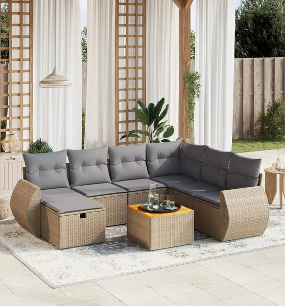 8-tlg. Garten-Sofagarnitur mit Kissen Beige Poly Rattan